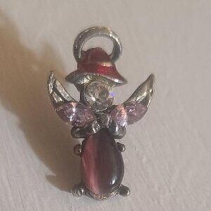 Red Hat Society Angel Vintage Rhinestone Lapel Pin Brooch
